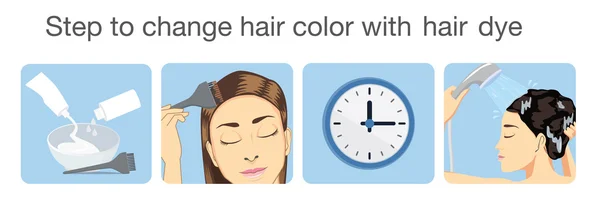 Paso para cambiar el color de cabello con tinte para el cabello — Vector de stock