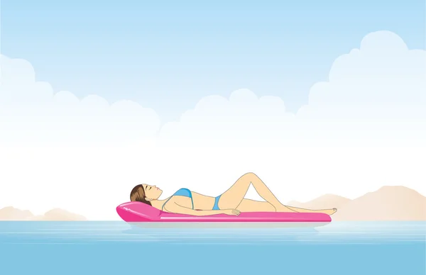 Femmes se relaxant sur matelas gonflable — Image vectorielle