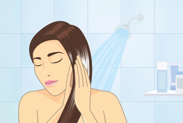 Pengobatan rambut di kamar mandi - Stok Vektor