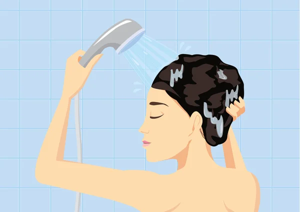 Cuci rambut di kamar mandi - Stok Vektor