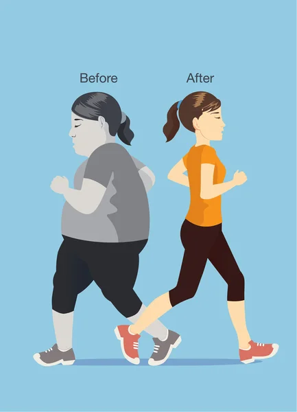 Smala kvinnor jogging vara emot feta kvinnor — Stock vektor