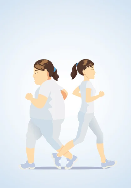 Femmes minces jogging être opposées aux femmes grasses — Image vectorielle