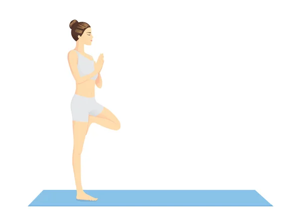 Comenzando Yoga con Postura de Vrksasana — Vector de stock