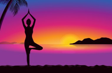 Yoga in seaside at the sunset time. clipart