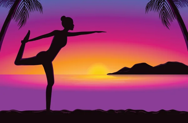 Yoga am Meer bei Sonnenuntergang. — Stockvektor