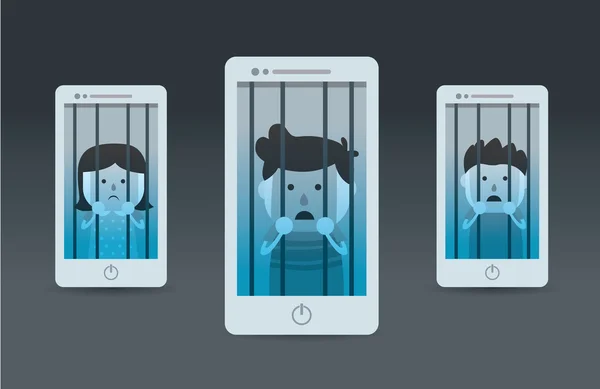 Enfant emprisonné en prison téléphone — Image vectorielle