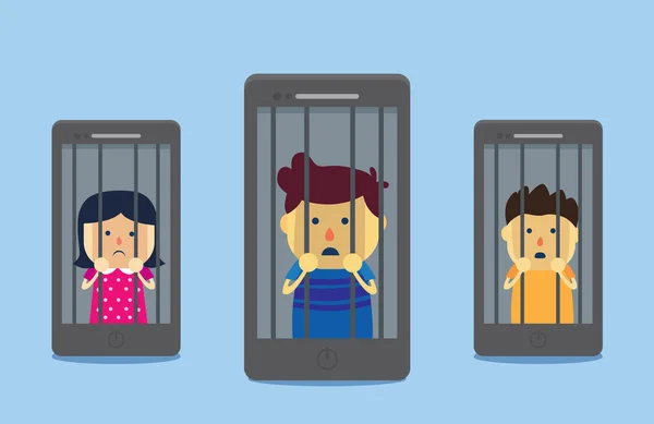 Kid imprisoned in prison phone Stock Illustration