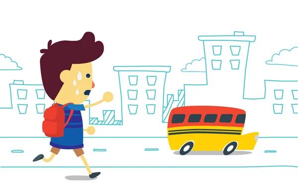 Хлопчик поспішає до шкільного автобуса — стоковий вектор