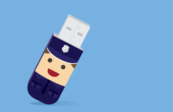 Guardia de seguridad en Flash Drive — Vector de stock