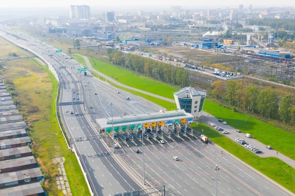 Top View Aerial Overloaded Toll Road Tollway Controlled Access Highway — Stock Photo, Image