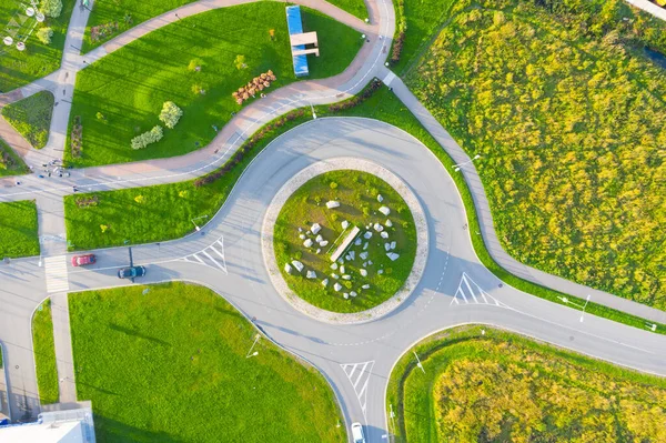 Flygfoto Liten Rondell Även Kallad Trafikcirkel Väg Cirkel Roterande — Stockfoto