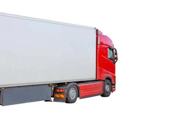 Vrachtwagen Oplegger Met Lege Plaats Voor Tekst Geïsoleerd Witte Achtergrond — Stockfoto