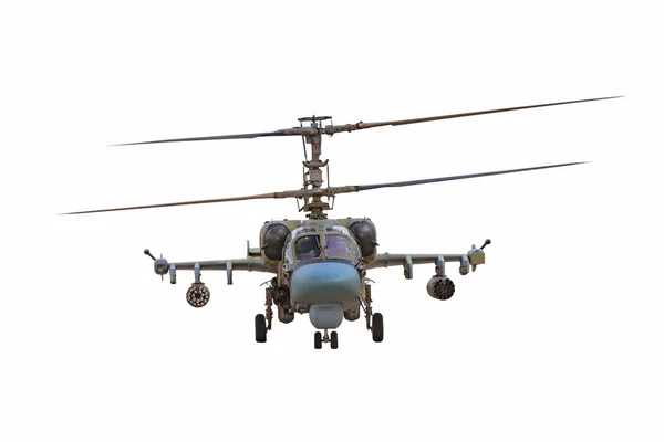 Combat Military Helicopter Isolated White Background Straight Front View — Stock Photo, Image