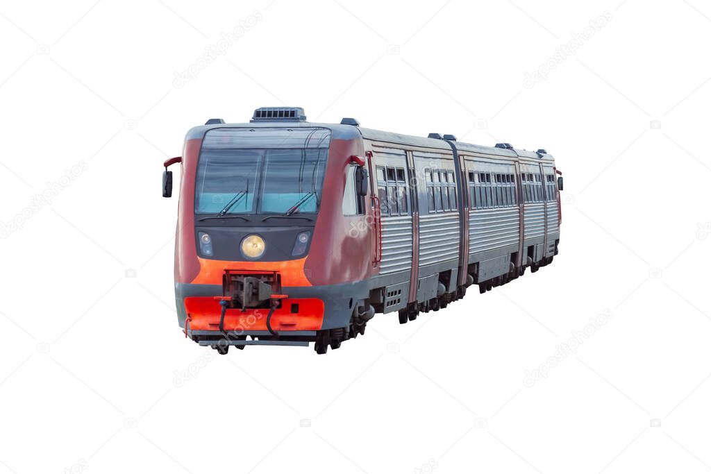 Diesel passenger train isolated on white background