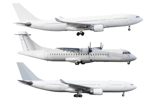 Conjunto Aviones Jet Turbohélice Aislados Sobre Fondo Blanco — Foto de Stock
