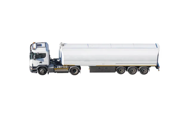 Zware Witte Truck Met Tank Voor Brandbare Vloeistoffen Geïsoleerd Witte — Stockfoto