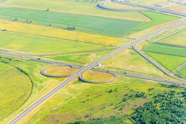 Cloverleaf Interchange Seen Aerial View Highway Road Junction Countryside Trees — Stock Photo, Image