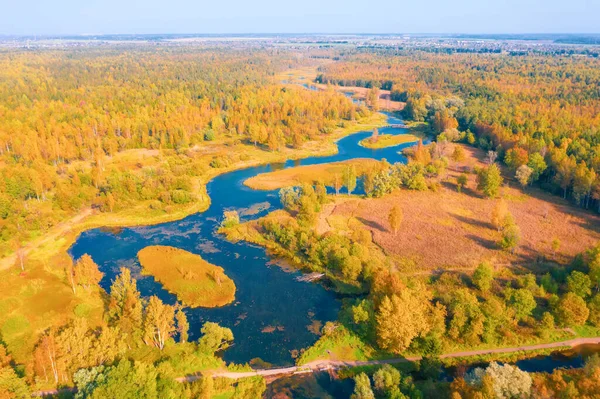 Flygperspektiv Höstskog Och Bäckesjö — Stockfoto