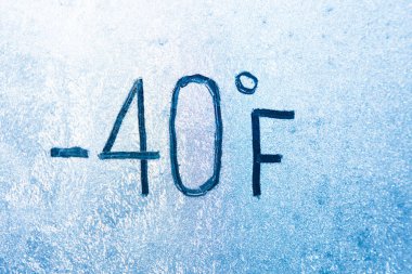 -40 derece Fahrenheit ya da 0 santigrat numara buz ve buzla kaplı buzlu camlara yazılmış. Aşırı soğuk hava kavramı