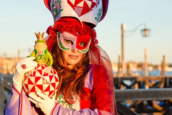 VENEZIA - 14 gennaio: Una persona non identificata in costume di carnevale assiste alla fine del Carnevale di Venezia, 14 gennaio 2015 a Venezia  . — Foto Stock