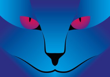 İllüstrasyon vektör grafik mavi kedi mor gözler