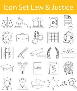 Çizgili Doodle çizilmiş Icon Set hukuk ve adalet