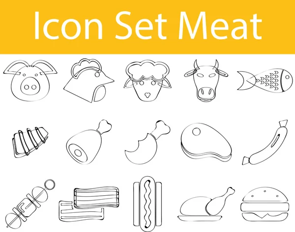 Dragna Doodle fodrad ikon Set kött — Stock vektor