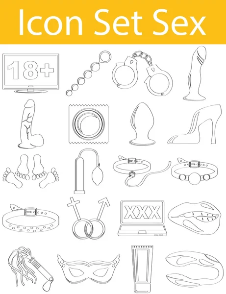 Drawn Doodle Lined Icon Set Sex — Stock Vector