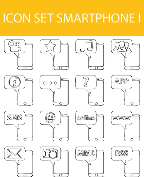 Gezeichnetes Doodle liniert Icon Set Smartphone i — Stockvektor