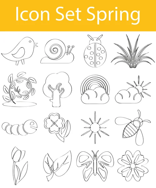 Drawn Doodle Lined Icon Set Spring — Stock Vector