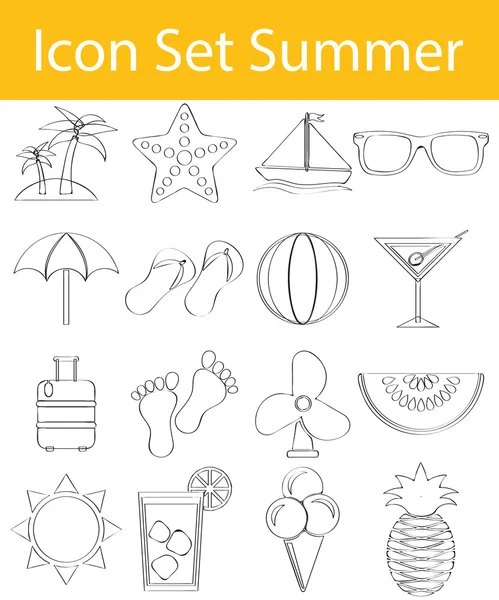 Rajzolt firka bélelt ikon készlet nyári — Stock Vector