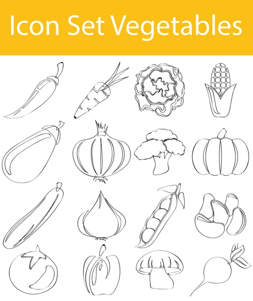 Dragna Doodle fodrad ikon Set grönsaker — Stock vektor