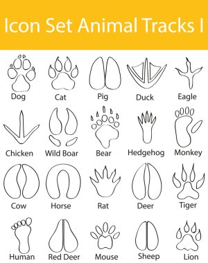 Ben parça çizilmiş Doodle çizgili simge kümesi hayvan