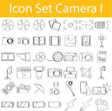 Çizilmiş Doodle Icon Set kamera kaplı ben