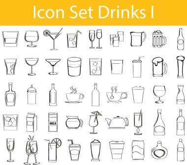 Çizgili Doodle çizilmiş Icon Set ben içecekler