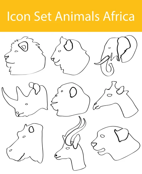 Gezeichnetes Doodle Icon Set Tiere Afrika — Stockvektor