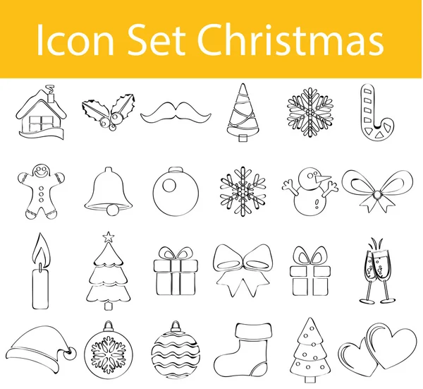 Tažené Doodle linkovaný ikona sada vánoční — Stockový vektor