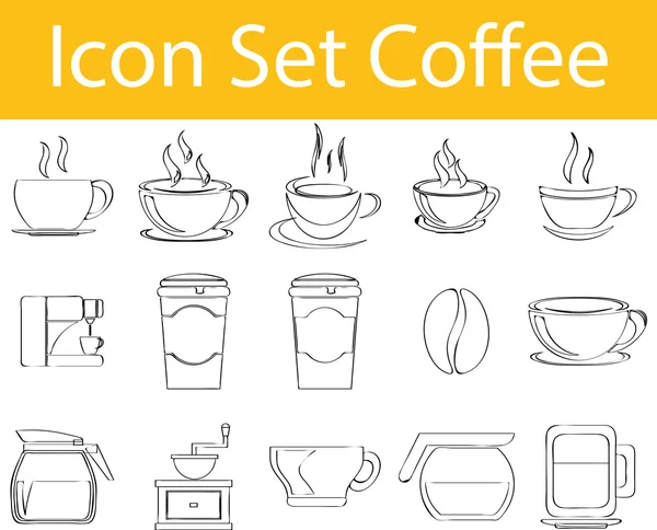 Dragna Doodle fodrad ikon Set kaffe jag — Stock vektor