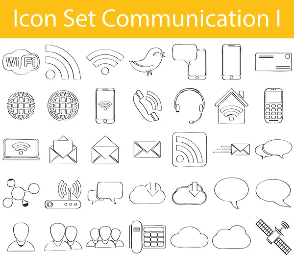 Gezeichnet Doodle liniert Icon Set Kommunikation i — Stockvektor