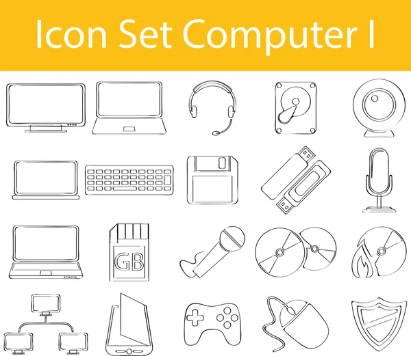 Gezeichnet Doodle liniert Icon Set Computer i — Stockvektor