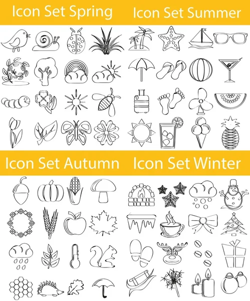 Rajzolt firka bélelt Icon Set négy évszak — Stock Vector