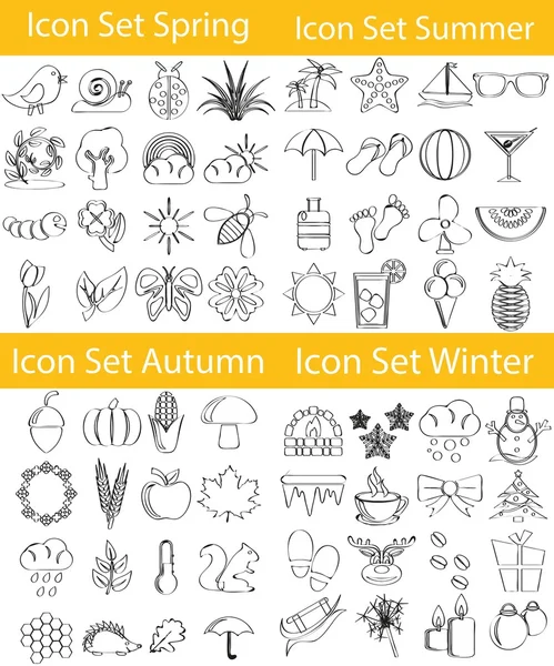 Çizilmiş Doodle çizgili Icon Set dört mevsim