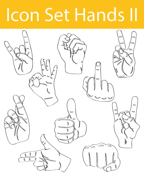 Drawn Doodle Lined Icon Set Hands II — Stock Vector
