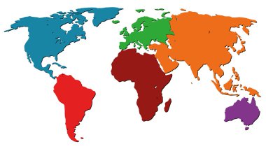 Grafik vektör dünya harita illüstrasyon renkli