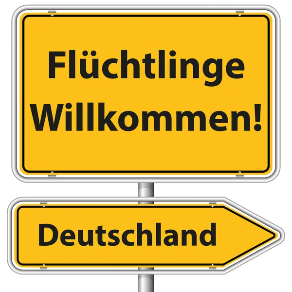 Illustrazione Vector Graphic Road Sign Rifugiati Germania — Vettoriale Stock