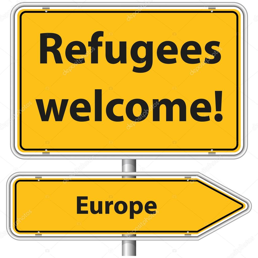 Illustration Vector Graphic Road Sign Refugees Europe