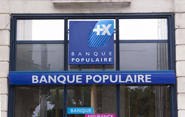 Facade of a bank populaire in Paris amsterdam — Stock Photo, Image