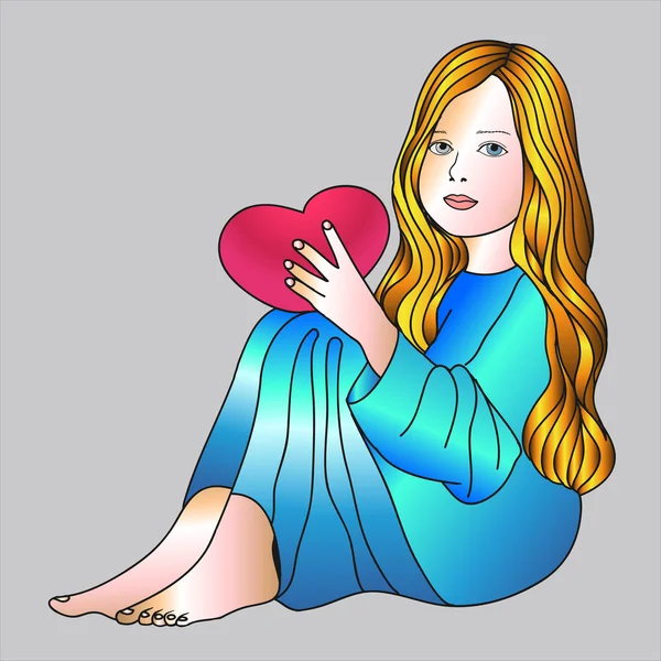 Girl holding a heart in hands — Stock Vector