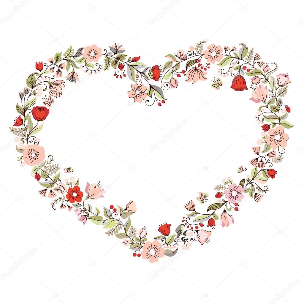 Illustration with flowers heart. — Stock Vector © Maria_Galybina #63315343