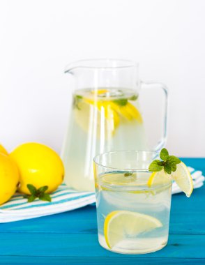 Bottle of fresh drink with lemon and mint flavour, juice
